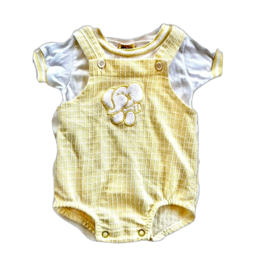 VTG Carters Yellow Cottage Boy Girl Elephant Shirt Romper Size 9 Mo/18-20 lbs